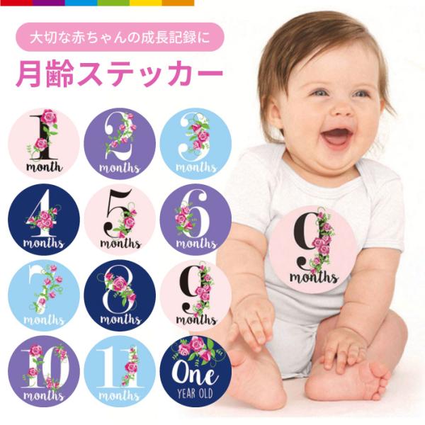 月齢ステッカー マンスリー シール 月齢フォトステッカー ステッカー 記念日 月齢 アルバム ベビー...