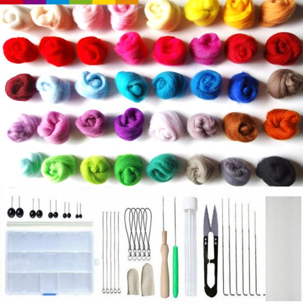 羊毛フェルトキット 40色 フェルトキット ウールフェルト フェルト ツールセット 基本入門キット