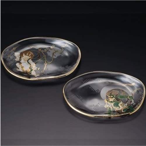 風神雷神 日本製 ギフト雑貨 中皿 変形皿 ペアセット アデリア 10.4×15.4cm