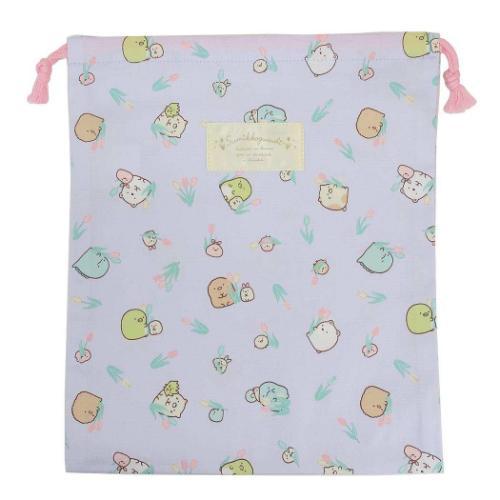 すみっコぐらし キャラクター 巾着袋 きんちゃくポーチ中 総柄 ラベンダー 新入学 サンエックス グ...