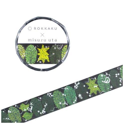 マスキングテープ ROKKAKU x misuzu uta みすゞうた 15mm マステ 木 箔押し...