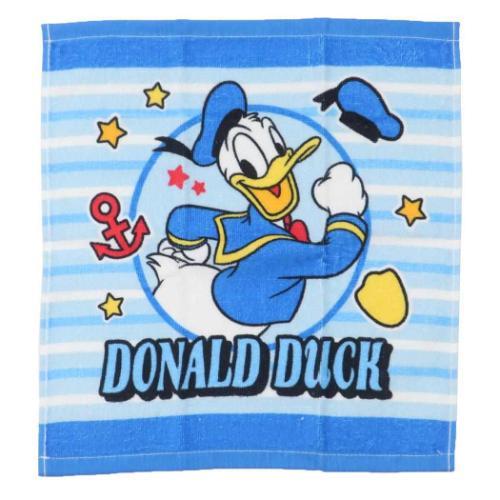 ドナルドダック ディズニー キャラクター ハンドタオル プリントウォッシュタオル ブルーボーダー 林...