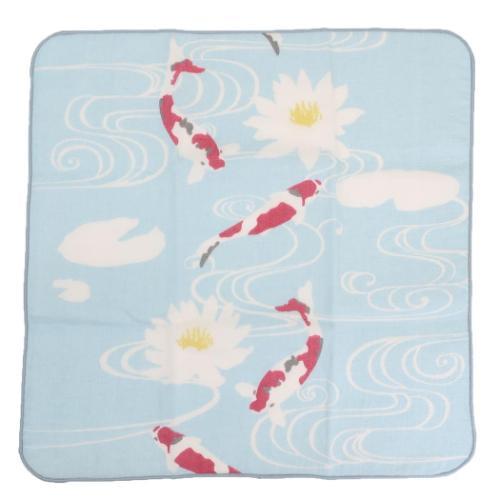 ミニタオル ジャパニーズスタイル 片面ガーゼハンカチタオル 鯉とスイレン 日繊 汗拭きタオル