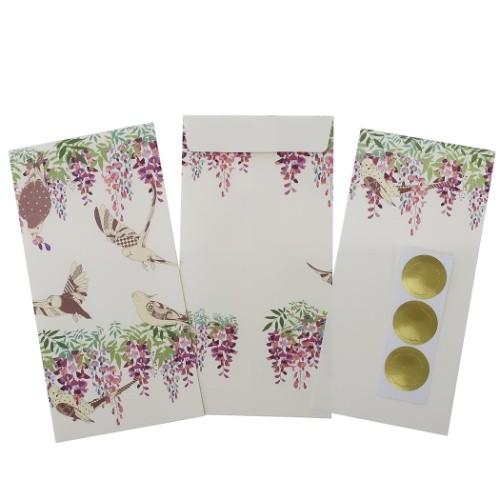 ポチ袋 古澤ナオ 長札 ぽち袋 3枚セット 藤の花 クローズピン 金封 メッセージカード付き お年玉...