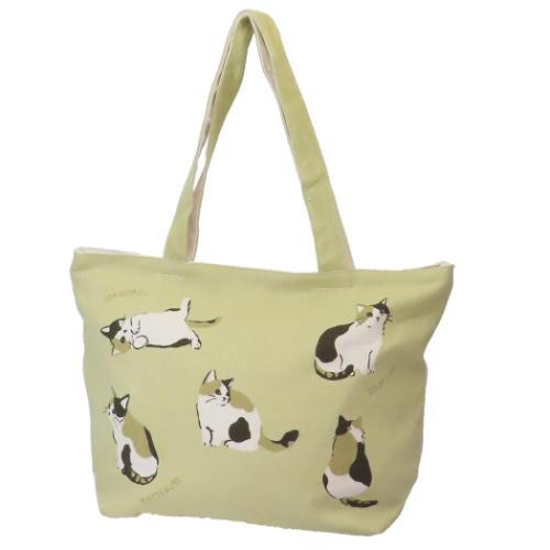 トートバッグ 横型トートバッグ ファスナー付き くるみ ねこ ミントイン