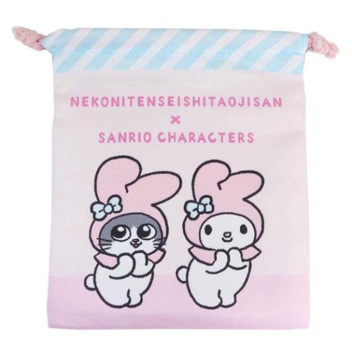 ねこに転生したおじさんxサンリオキャラクターズ 巾着袋 きんちゃくポーチ プンちゃんxマイメロディ ...