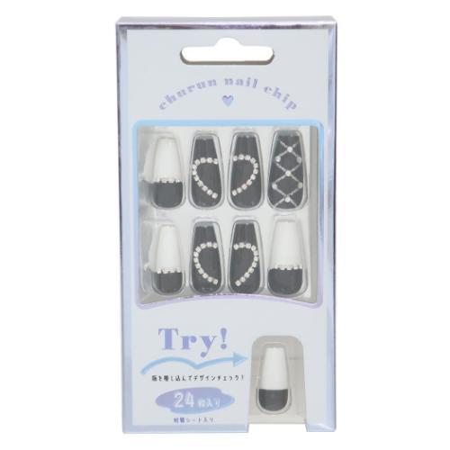 コスメ雑貨 ネイルチップロングスクエアタイプ BLACK HEART カミオジャパン