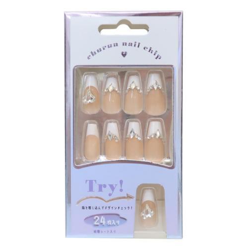 コスメ雑貨 ネイルチップロングスクエアタイプ WHITE FRENCH カミオジャパン