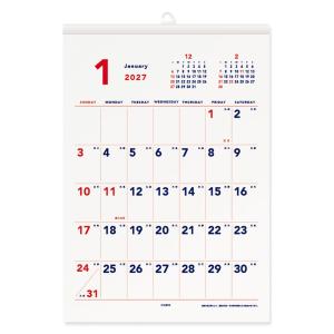 2027Calendar 壁掛けカレンダー2027年 ベーシック A3タテカレンダー ホワイト 1月始まり 日本製 スケジュール 実用 書き