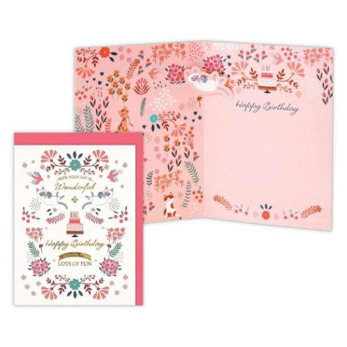 グリーティングカード 誕生お祝い 立体カード デボス 猫と花 日本ホールマーク