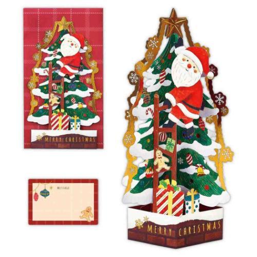 クリスマスカード クリスマスツリーカード 立体カード 星を飾るサンタ 日本ホールマーク