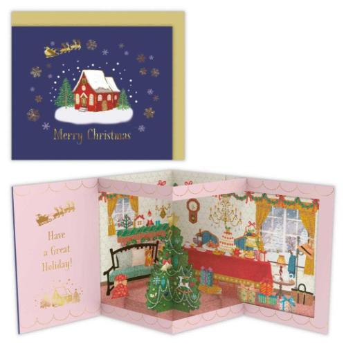 クリスマスカード 飾って楽しめるカード 立体カード ネイビークリスマスハウス 日本ホールマーク