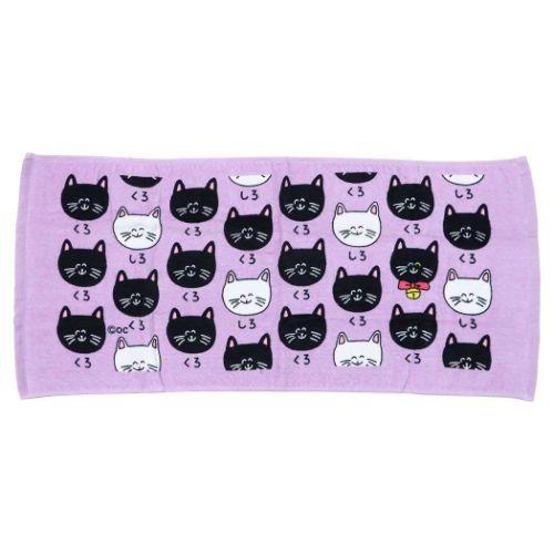 おえかきさん プリントロングタオル フェイスタオル くろねこさんとしろねこさん 面白雑貨