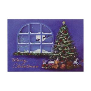 クリスマスカード JX2-2 CHRISTMAS グリーティングカード サンリオ 青い部屋にツリーと窓