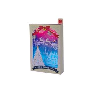 グリーティングカード CHRISTMAS メロディ JXPM16-2 クリスマスカード 立体 箱形白枠街並みとサンタ サンリオ