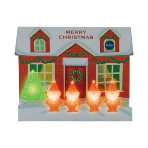 グリーティングカード CHRISTMAS メロディ JXPM30-1 クリスマスカード 立体 家の前にサンタ4人 ギフト雑貨