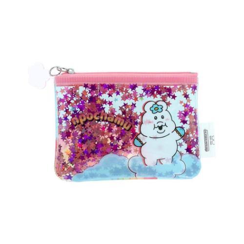 ミニポーチ んぽちゃむ スパンコール入りミニポーチ ブルー 小物入れ