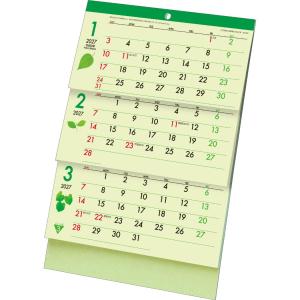 【予約】 2027 Calendar 卓上カレンダー2027年 グリーン３ヶ月eco（上から順） シンプル ミシン目入り 実用 令和9年暦 トー