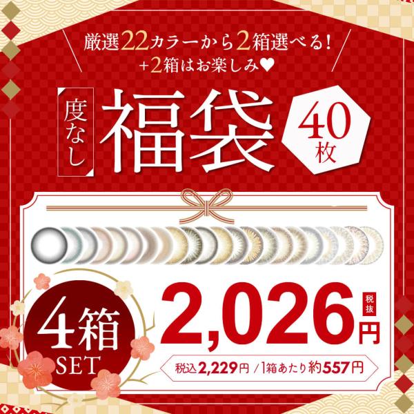 カラコン 福袋 4箱セット 全22色から2箱選べる 1箱557円 ワンデー 度なし 30set限定 ...
