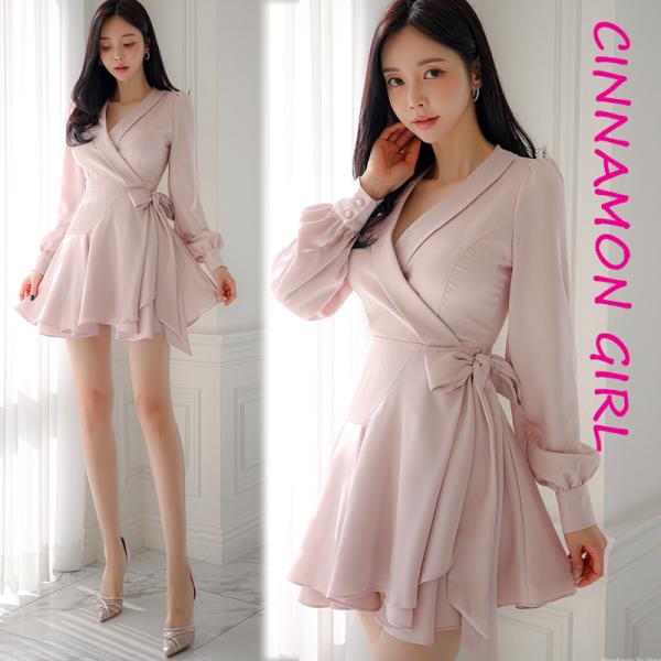 【PREMIUM】【最高級★LUXURY STYLE】【全3色】ラップデザインフレアミニワンピース　...