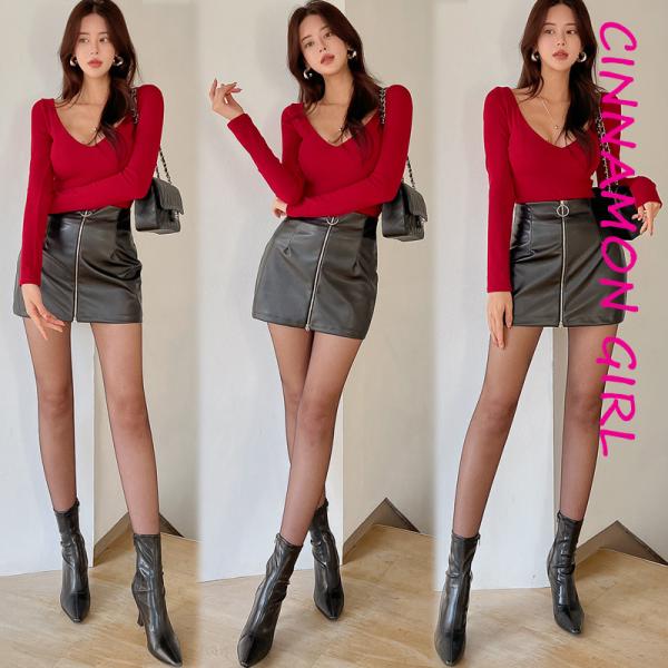 【全1色】フロントZIPフェイクレザーミニスカート　ブラック S/M【leather-1108ask...