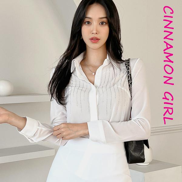 【PREMIUM】【最高級★LUXURY STYLE】【全2色】シースルー長袖ブラウス　アイボリー ...