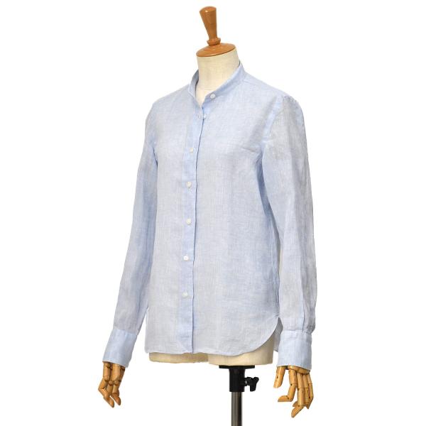 Finamore【フィナモレ】リネンバンドカラーシャツ 046117 C0649 06 ZOE PE...