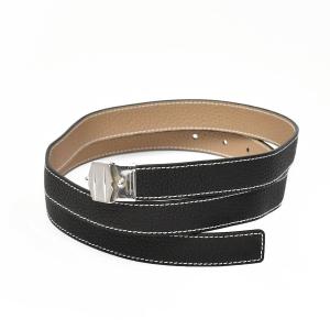 il micio【イル・ミーチョ】リバーシブルレザーベルト BELT 10/VENTI DUE BULL NOIR/TOTORA レザー ブラック トープ｜cinqessentiel