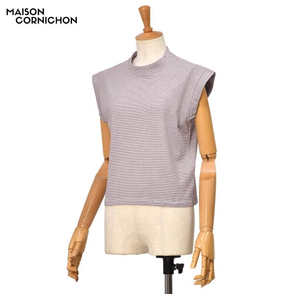 MAISON CORNICHON【メゾン コルニション】ノースリーブボーダーカットソー Sleeve...