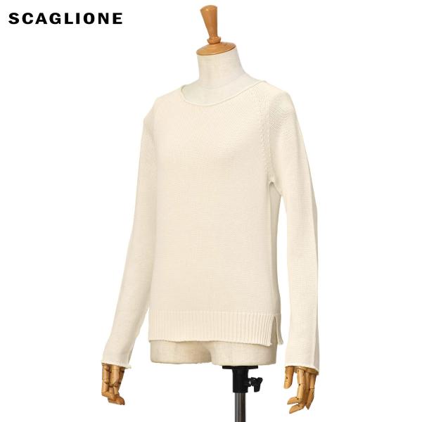 SCAGLIONE【スカリオーネ】ボートネックニット DEC074 101 MILK コットン ホワ...