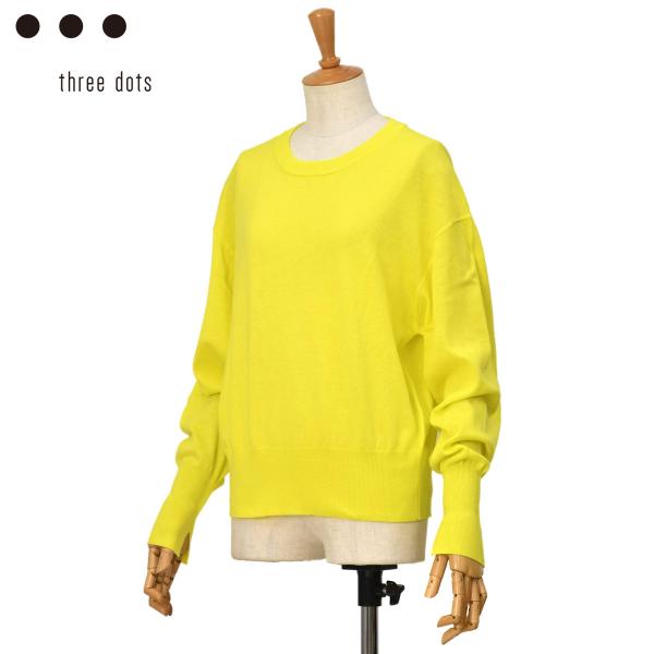 three dots【スリードッツ】クルーネックニット TG2002Y 500 YELLOW コット...