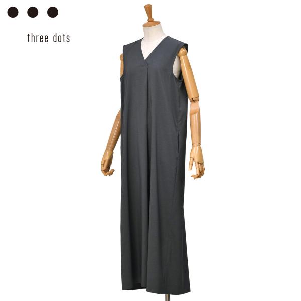 three dots【スリードッツ】ノースリーブワンピース GW5001YS 183 CHARCOA...