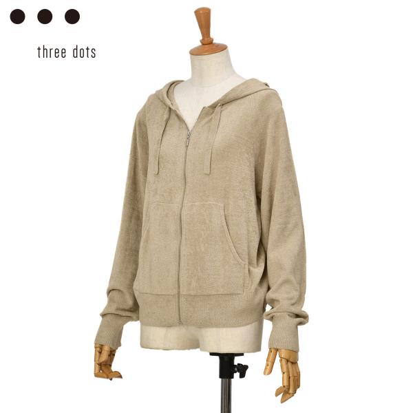 three dots【スリードッツ】ベロアジップアップフーディー VF7001Y 213 BEIGE...