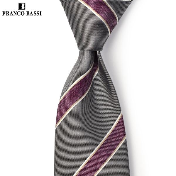 FRANCO BASSI【フランコバッシ】ネクタイ A199 1 シルク コットン ストライプ グレ...