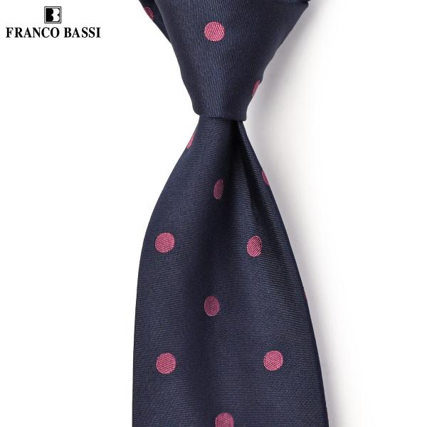 FRANCO BASSI【フランコバッシ】ネクタイ B394OH 8 シルク ドット ネイビー ピン...