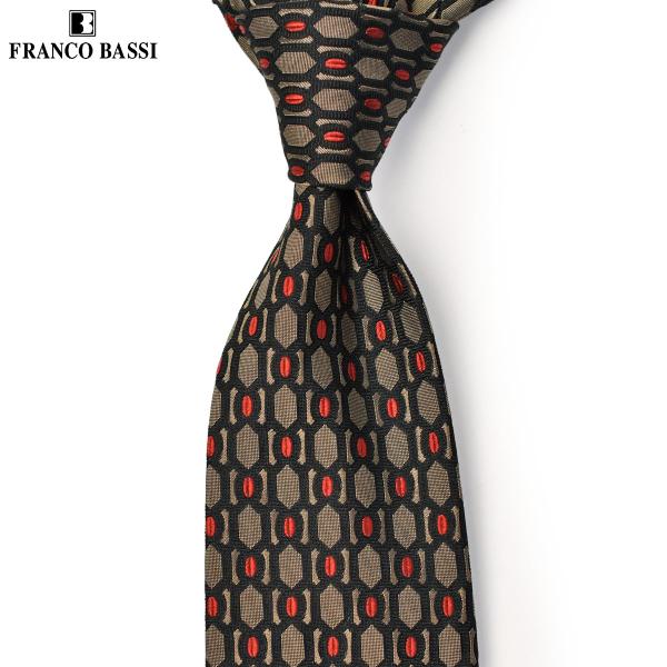 FRANCO BASSI【フランコバッシ】ネクタイ C360NL 6 シルク ジオメトリック ブラッ...