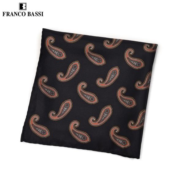FRANCO BASSI【フランコバッシ】チーフ P5470 5 シルク 小紋ペイズリー ブラック