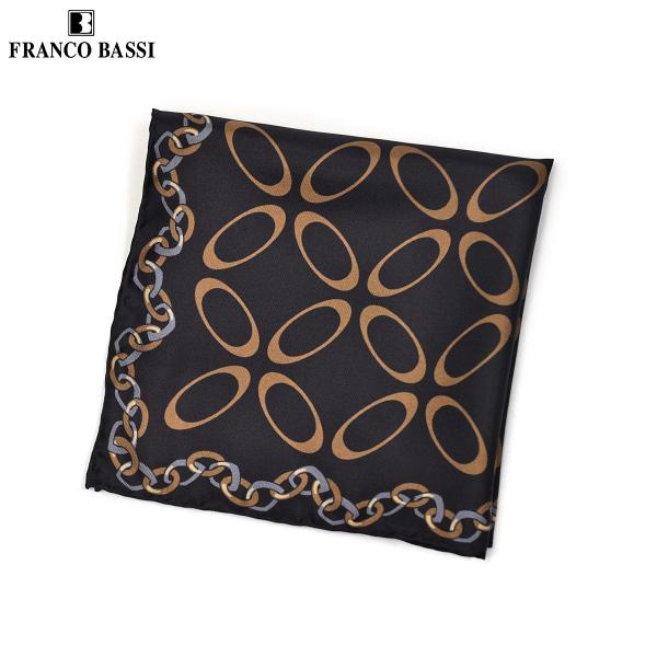 FRANCO BASSI【フランコバッシ】チーフ P5471 5 シルク オーバル チェーン ブラッ...