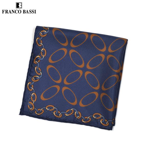 FRANCO BASSI【フランコバッシ】チーフ P5471 4 シルク オーバル チェーン ブルー