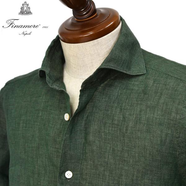 Finamore【フィナモレ】シャツ PIERO BALI C0650 18 リネン エバーグリーン