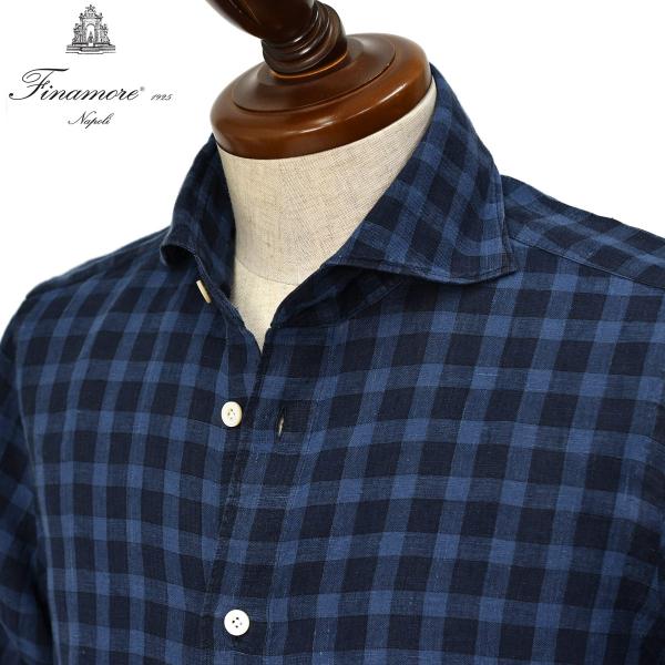 Finamore【フィナモレ】シャツ PIERO BALI M0609D 2 リネン ブロックチェッ...
