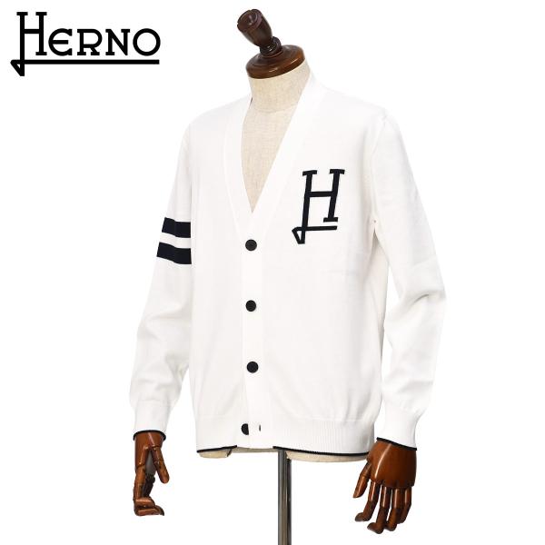 HERNO【ヘルノ】コットンニット ロゴカーディガン MC000211U 72140 1000 ホワ...