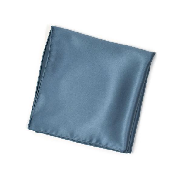 STEFANO RICCI【ステファノリッチ】UNIR 126 チーフ シルク ソリッド ブルーグレ...