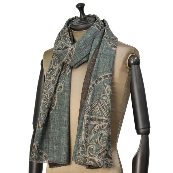 GIERRE【ジエレ】ストール 252268 3 ウール ダブルプリント 幾何学 エメラルド ブラウ...