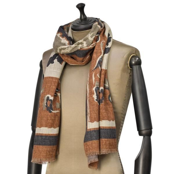 GIERRE【ジエレ】ストール 252267 2 ウール ダブルプリント ペルシャ ブラウン グレー