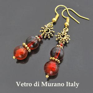 イタリアピアス　ベネチアンガラスピアス　ムラーノガラス　イタリア製アクセサリー　ドロップピアス　赤｜cinquieme