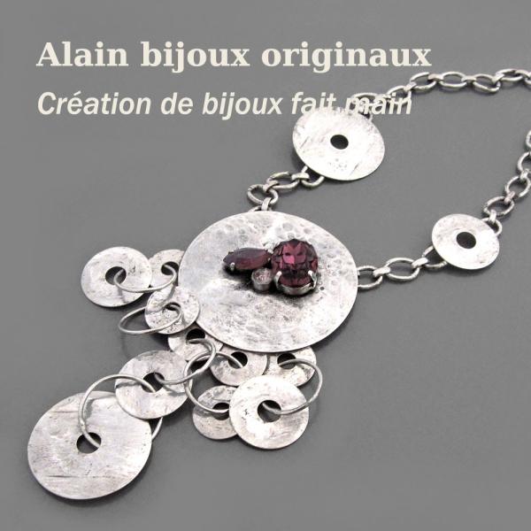 ヨーロッパインポートアクセサリー　個性的なハンドメイドメタルネックレス　レイヤーネックレス　スワロフ...