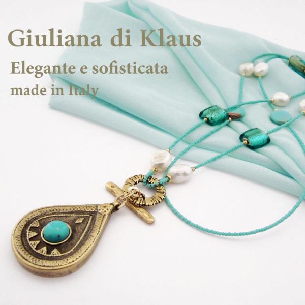 レディースネックレス　イタリア製デザイナーズジュエリー　メタルドロップロングネックレス　ナイルグリー...