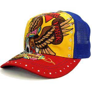 ED HARDY C54GEM057 Rhinstone Cap Eagle Skull Yellow/Royal/Red エド 
