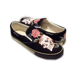 【アウトレット】ED HARDY DECKS SNEAKERS SKULL ROSE TEXTILE RUBBER エドハーディー デッキ スニーカー スカルローズ テキスタイル ラバー｜cio